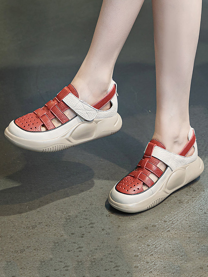Summer Leather Colorblock Platform Sandals Io1027