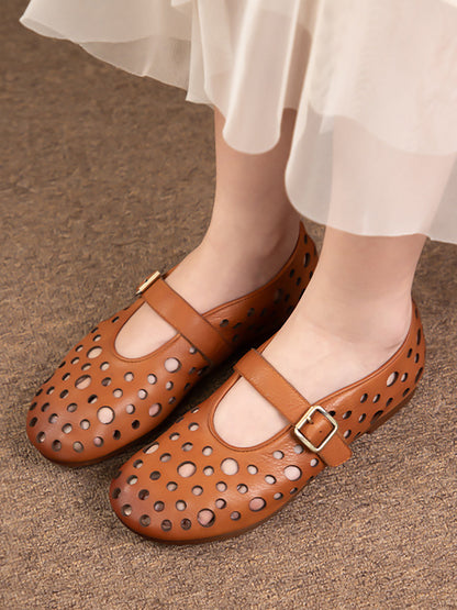Leather Soft Cutout Low Heel Shoes Ll028