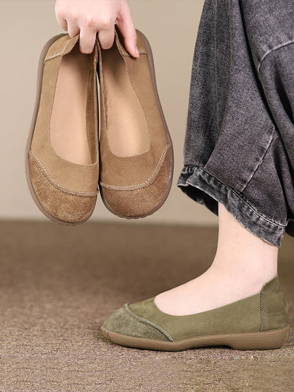 Summer Retro Leather Spliced Flat Shoes Ty1031