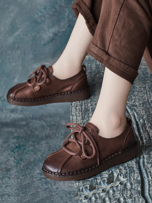 Leather Spliced Low Heel Shoes At1015