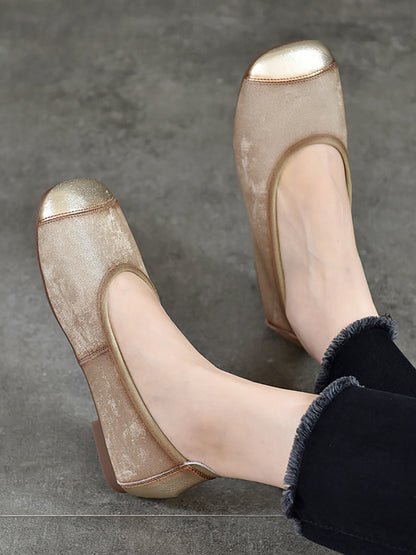 Summer Colorblock Cowhide Flat Shoes Kl1022