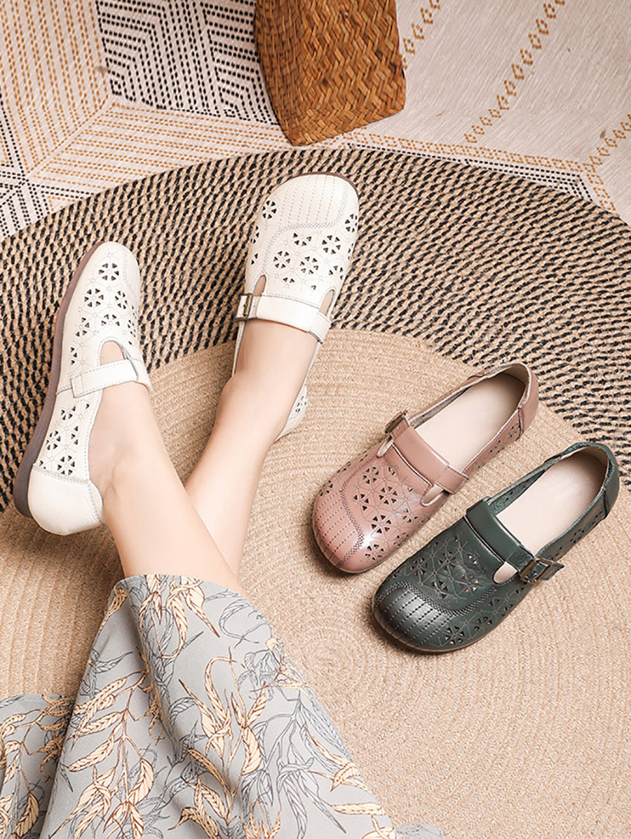 Leather Cutout Soft Flat Shoes As1019