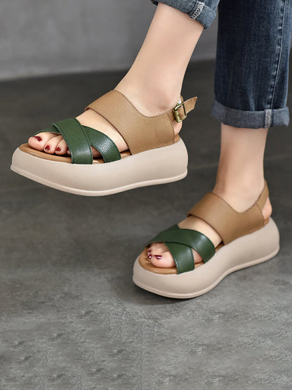 Summer Colorblock Leather Platform Sandal Ty1048