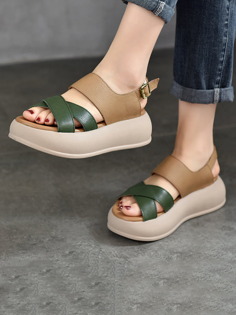 Summer Colorblock Leather Platform Sandal Ty1048