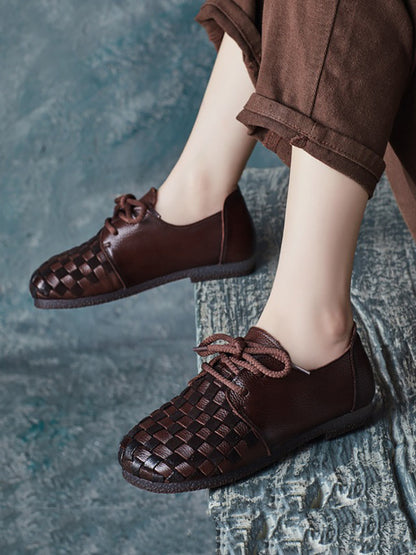 Autumn Soft Leather Waeve Flat Shoes At1029
