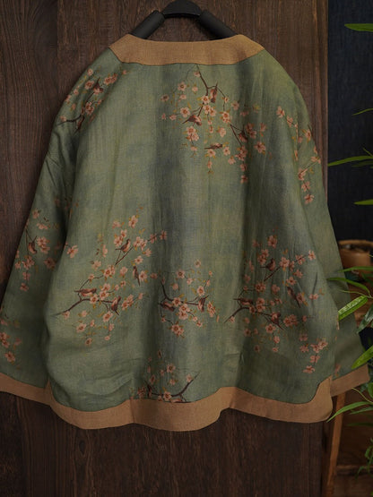 Autumn Colorblock Flower Linen Short Coat Ah1045