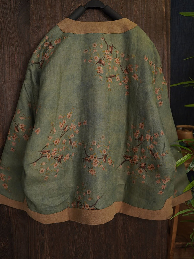 Autumn Colorblock Flower Linen Short Coat Ah1045