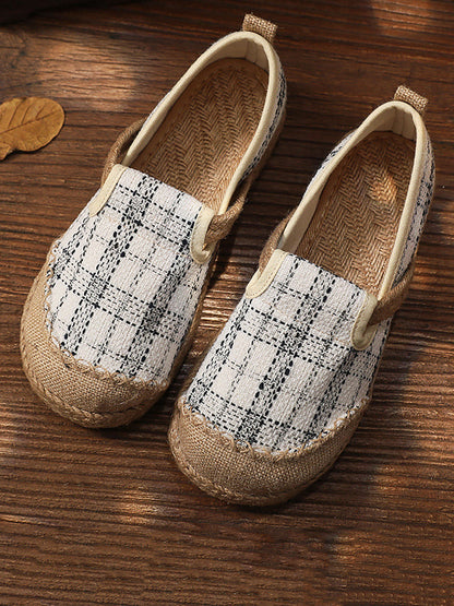 Artsy Summer Plaid Linen Spliced Flat Shoes Rr007