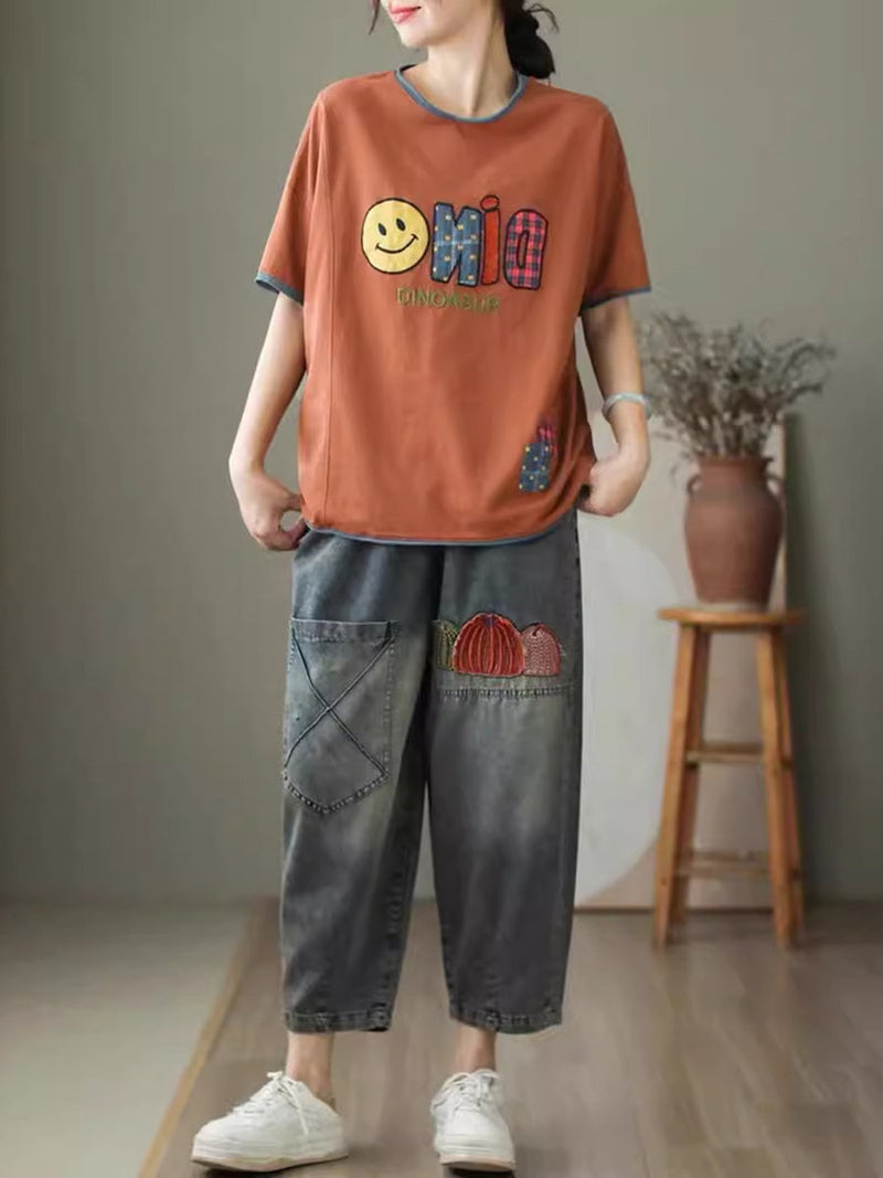 Summer Embroidery Denim Harem Pants Cv1047