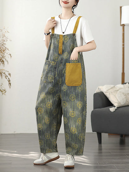 Denim Summer Stripe Flower Jumpsuits