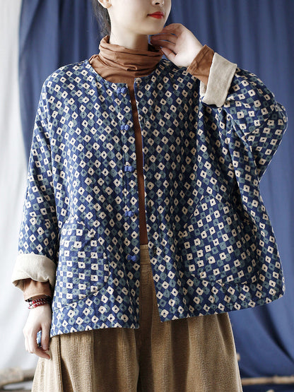 Artsy Retro Plaid Spliced Batwing Sleeve Coat At1077