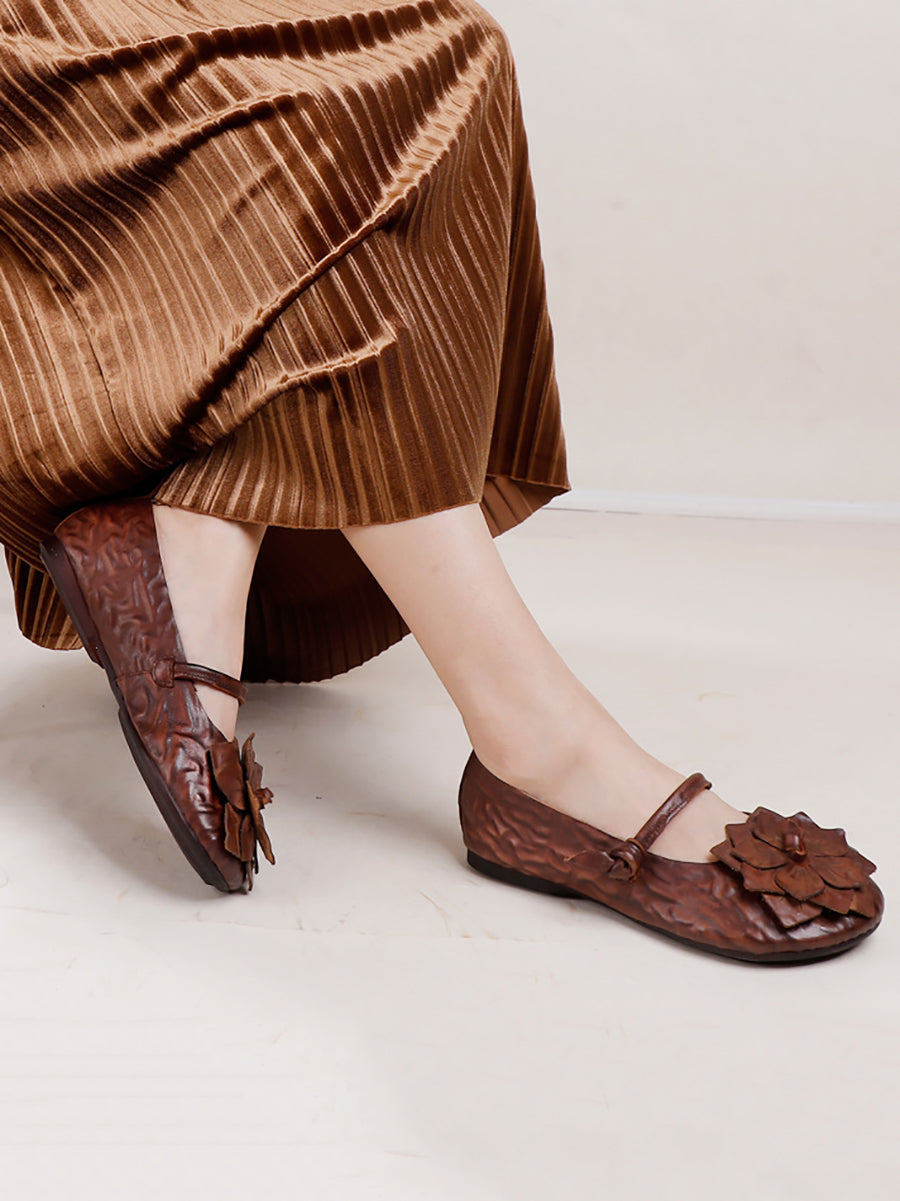 Summer Artsy Flower Leather Flat Shoes Aa1005