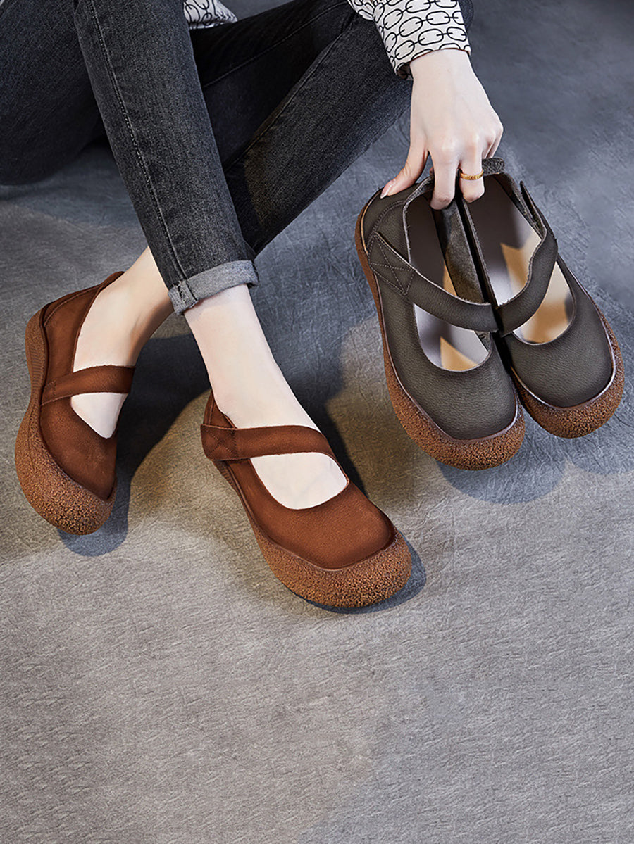 Summer Retro Leather Flat Shoes Qw1019
