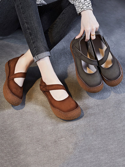 Summer Retro Leather Flat Shoes Qw1019