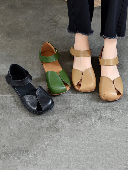 Summer Leather Soft Spliced Flat Sandals Zz1025