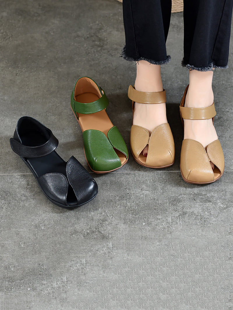 Summer Leather Soft Spliced Flat Sandals Zz1025