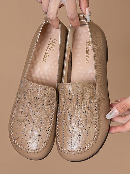 Genuine Leather Stitching Low Heel Shoes As1015