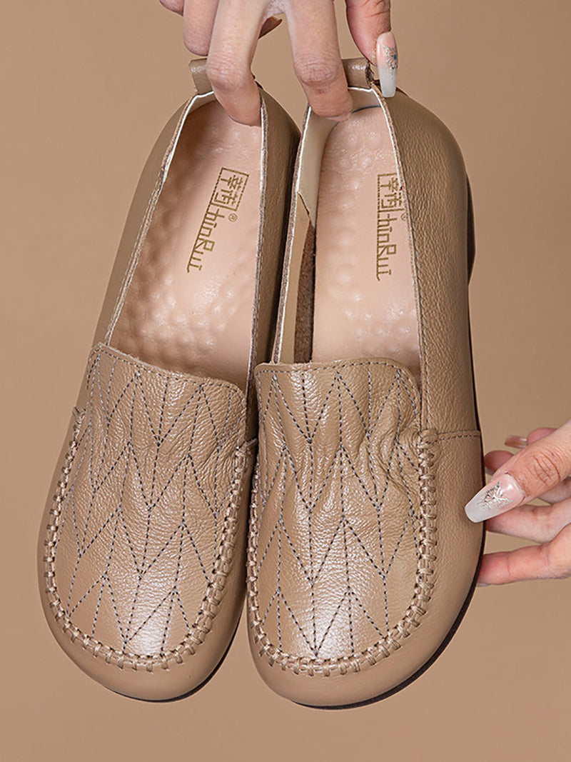 Genuine Leather Stitching Low Heel Shoes As1015