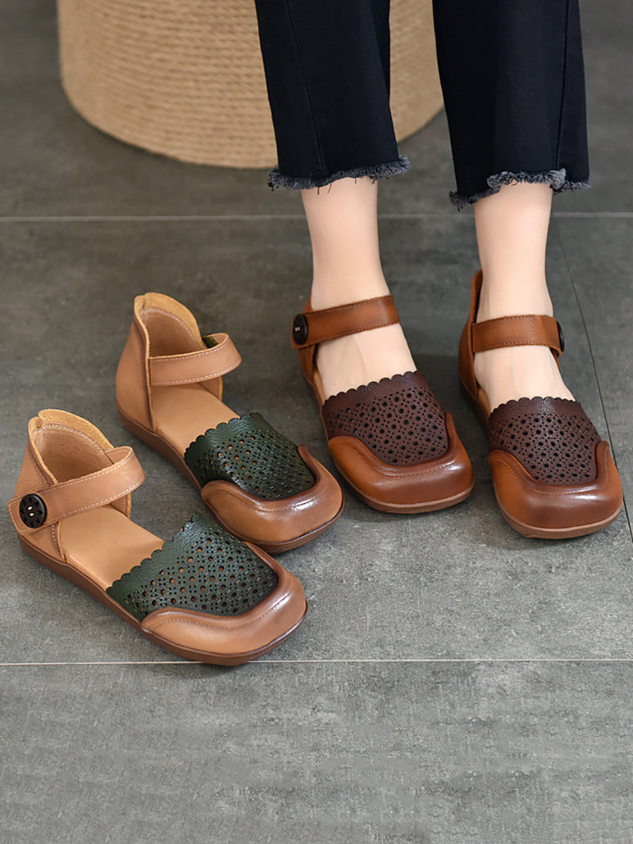 Summer Colorblock Leather Flat Shoes Aa1050