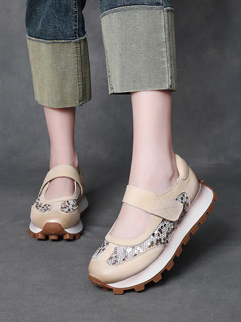 Summer Leather Mesh Spliced Platform Shoes Ui1028