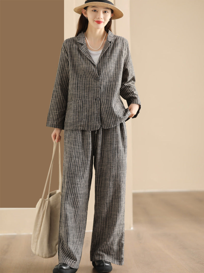 Stripe Spring Linen Shirt+pants Ii1057