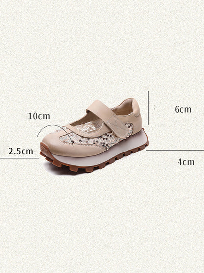 Summer Leather Mesh Spliced Platform Shoes Ui1028