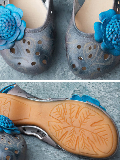 Summer Artsy Leather Flower Spliced Sandals Ui1014