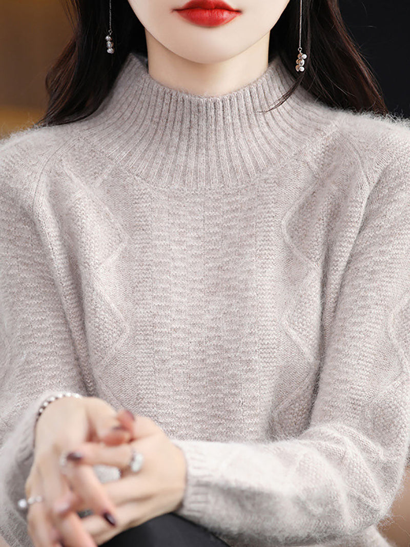 Autumn Half-turtleneck Wool Twist Knit Sweater Ax1031