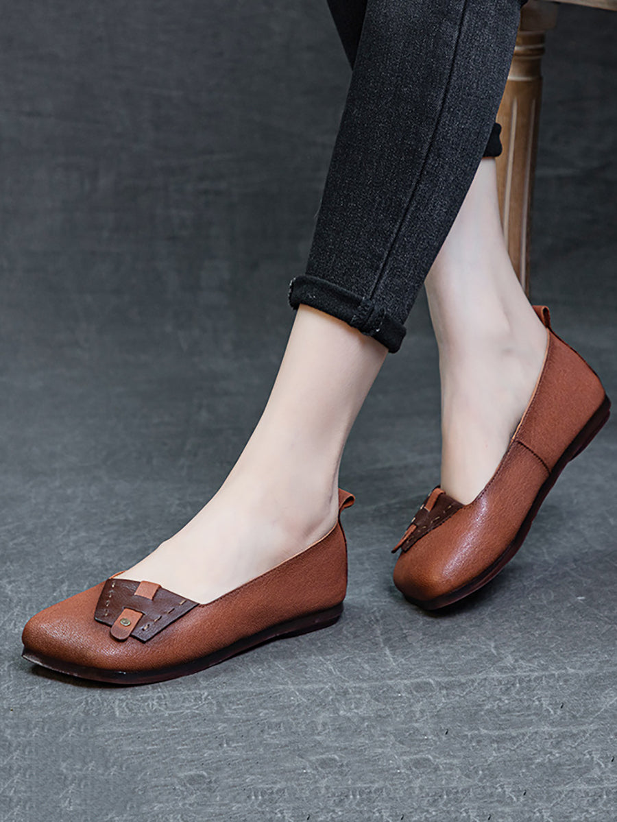 Summer Colorblock Leahter Soft Flat Shoes Kl1025