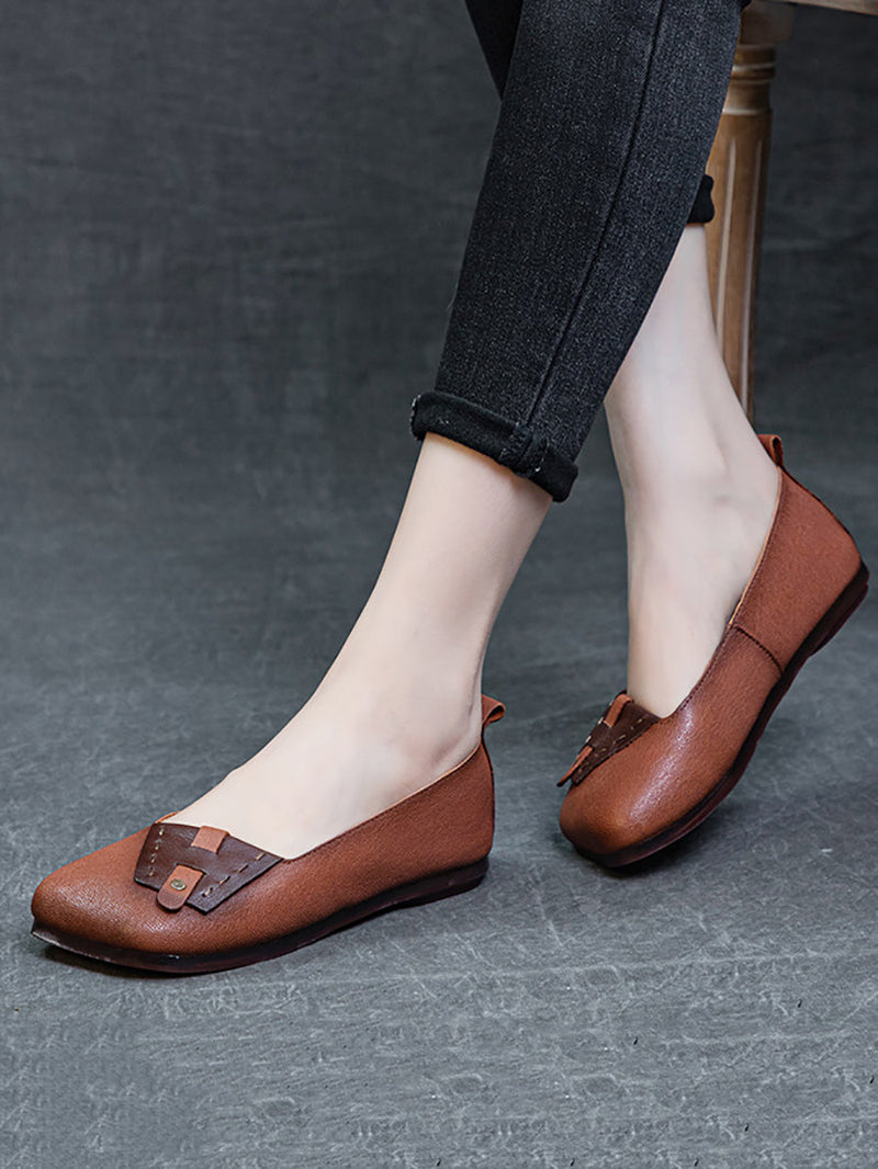Summer Colorblock Leahter Soft Flat Shoes Kl1025