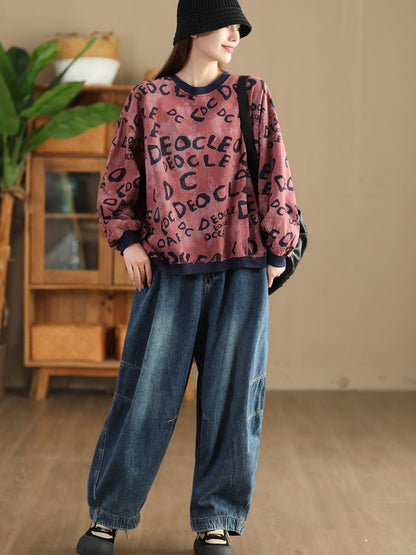 Winter Letter Print O-neck Colorblock Sweatshirt At1004