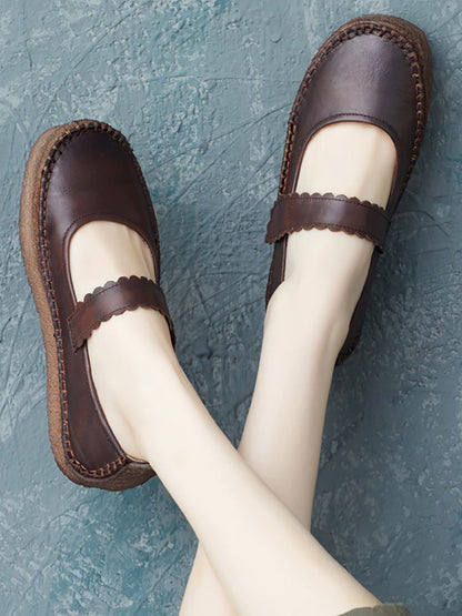 Summer Leather Velcro Flat Shoes Zz1040
