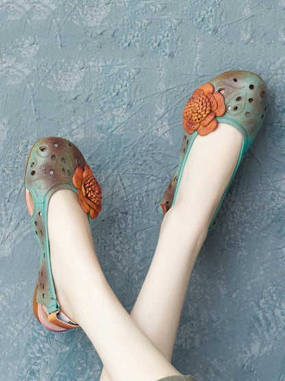Summer Artsy Leather Flower Spliced Sandals Ui1014