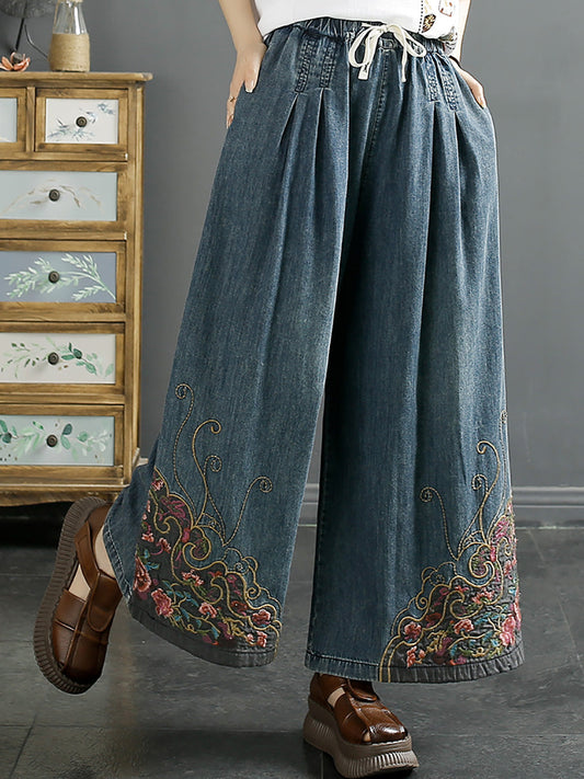 Summer Embroidery Wide-leg Denim Pants Co1050