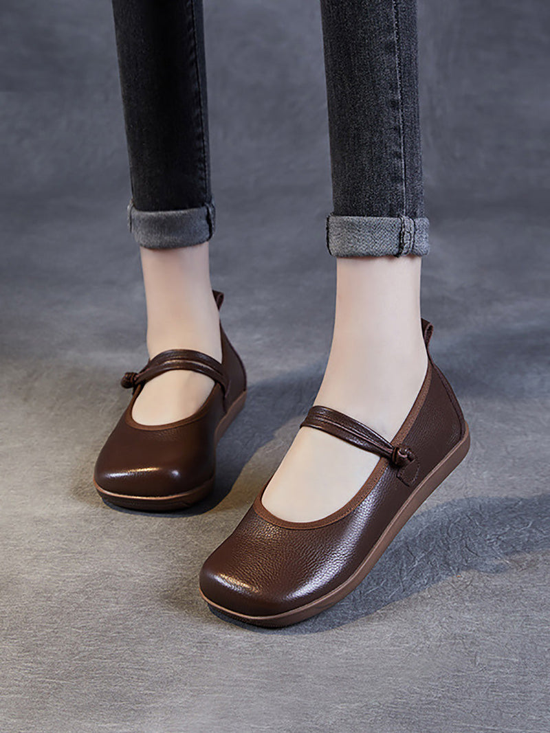 Leather Square Toe Flat Shoes At1040