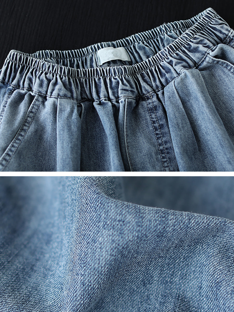 Artsy Flower Embroidery Denim Harem Pants As1006