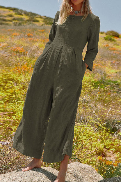 Multicolor Loose Round Neck Wide Leg Jumpsuit