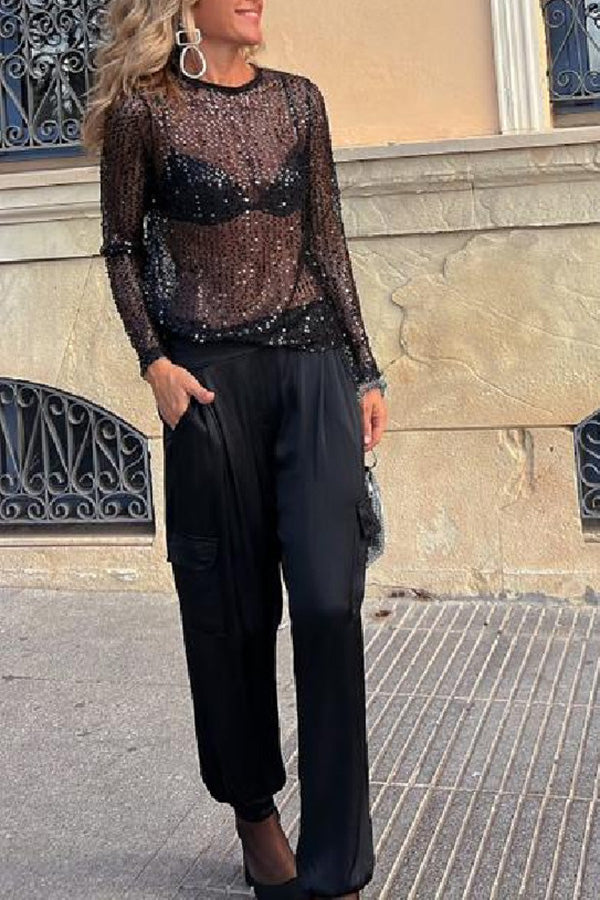 Keep It Shine Sequin Long Sleeve Shift Blouse(shipped Within 24 Hours)