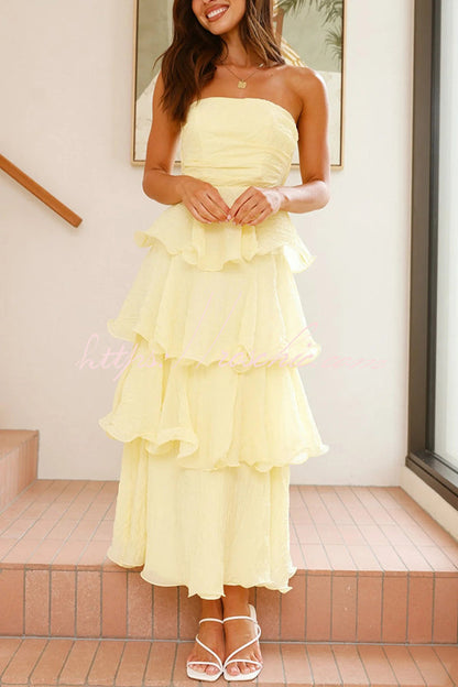 Pure Color Tube Top Backless Multi-layered Maxi Dress