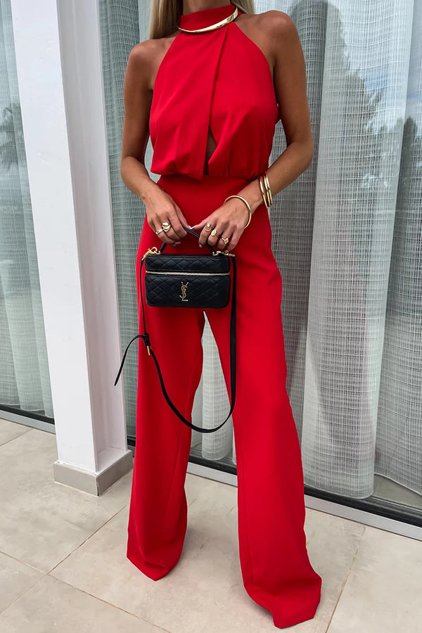 Fashionable Color Sleeveless Hollow Slim Fit Jumpsuit