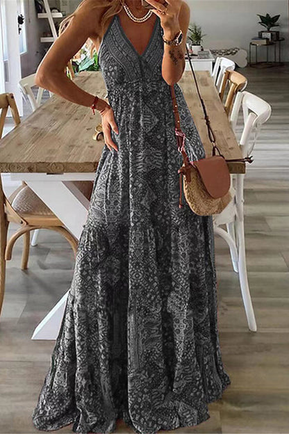 Celeste Printed Strap Elastic Waist Maxi Dresses