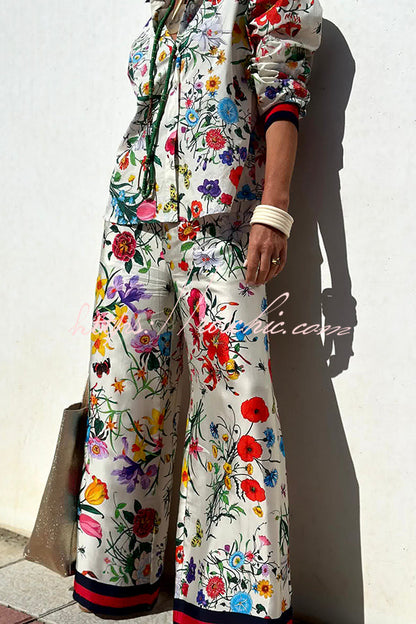 Fabulous Fiesta Satin Unique Print Elastic Waist Pocketed Wide Leg Pants