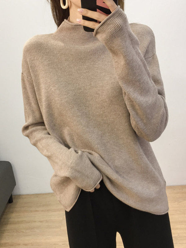 Purple Half Turtleneck Long Sleeve Sweater An1049