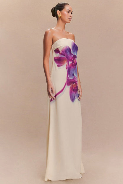 Color-block Print Strapless Midi Dress