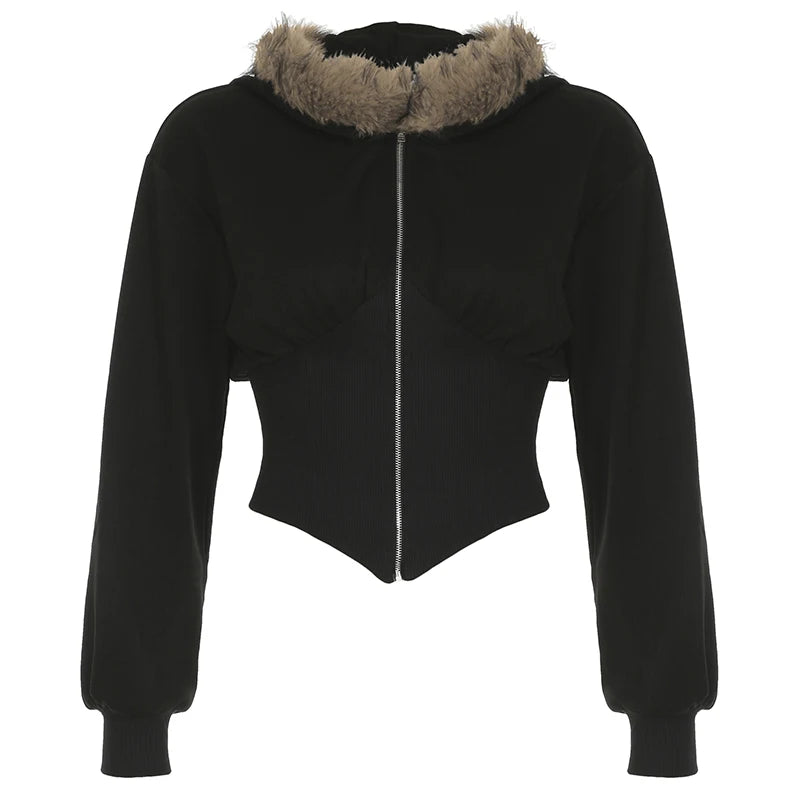 Slim Fit Faux Collar Hooded ’s Coat Simple Basic Zipper Long Sleeve Jackets Autumn Winter