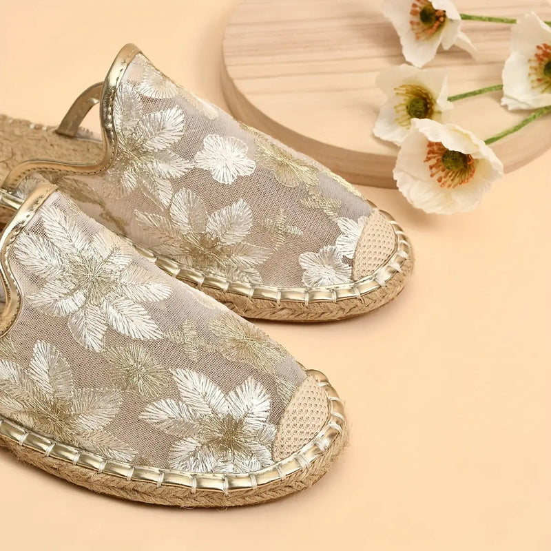 Linen Woven Flat Round Toe Half Slippers