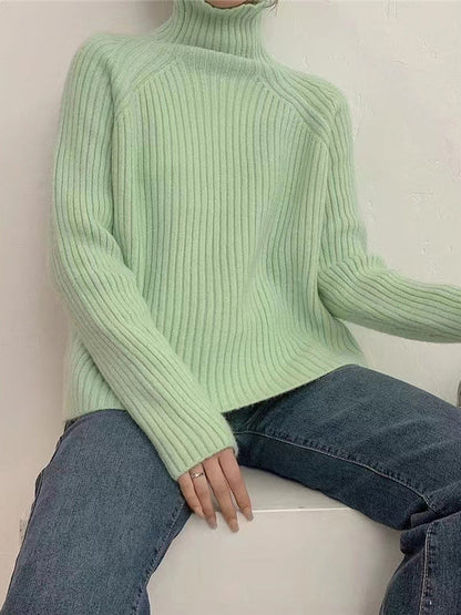 Pink High-neck Long Sleeve Knit Sweater An1058