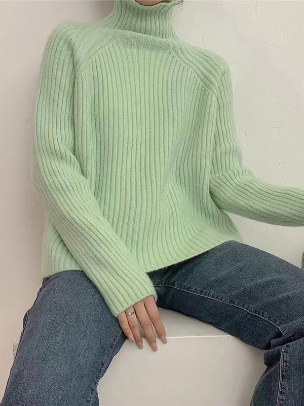 Pink High-neck Long Sleeve Knit Sweater An1058