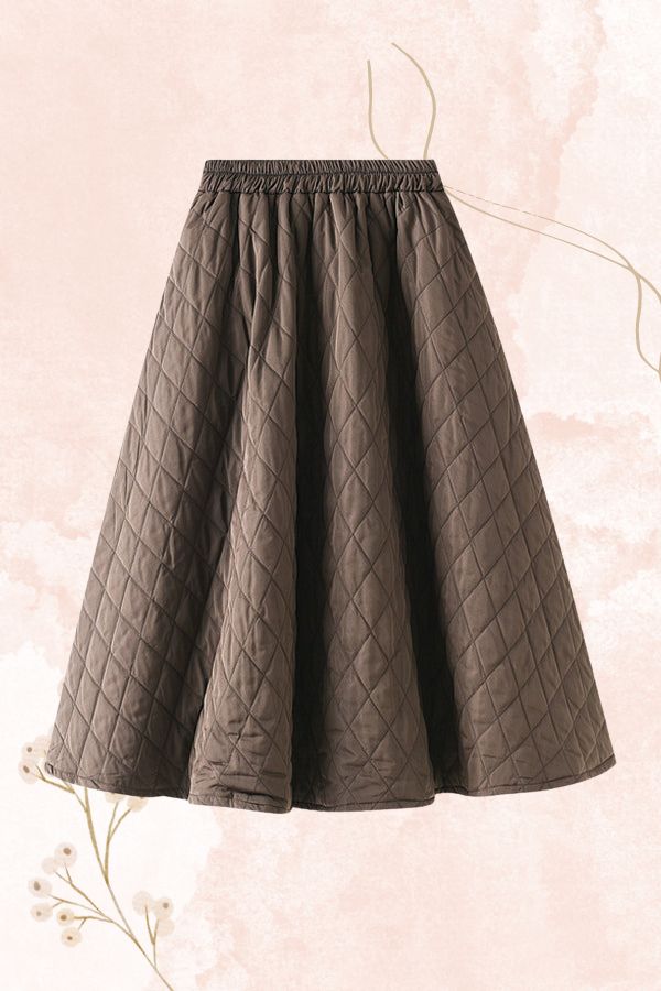 Elastic Waist Diamond Woven Quilted A-line Slimming Skirt