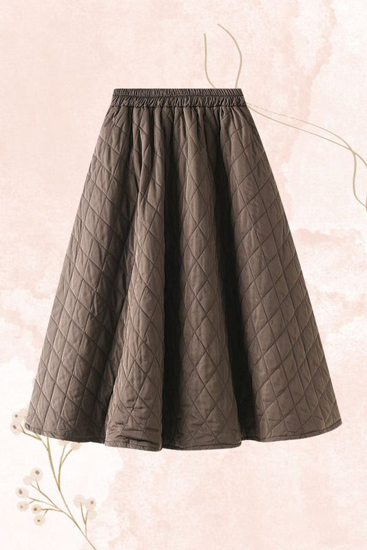 Elastic Waist Diamond Woven Quilted A-line Slimming Skirt